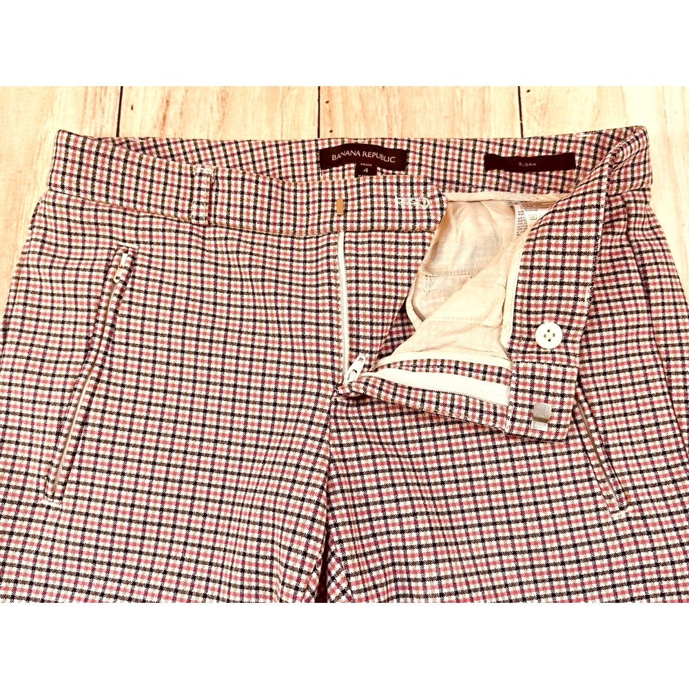 Banana Republic Sloan Ankle Pants Womens Size 4P Pink Black Check 29x25 Low Rise